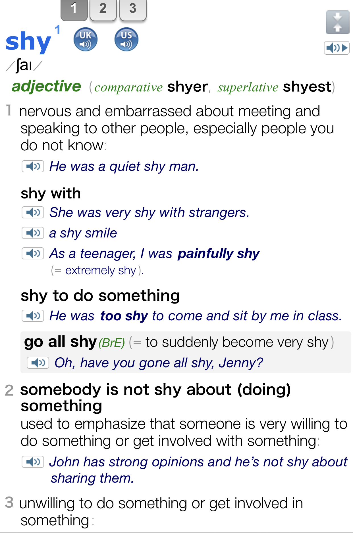 longman dictionary shy